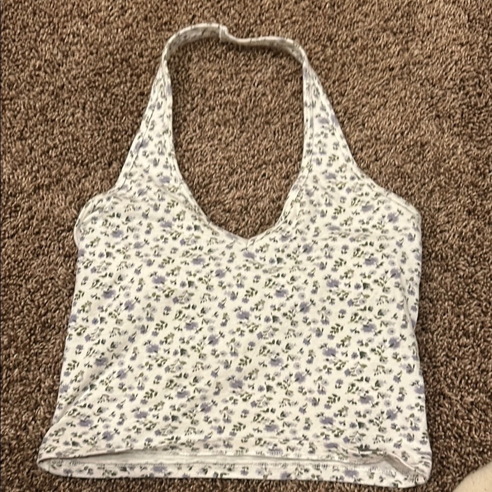 Hollister White and Cream Fitted Crop Tank Top